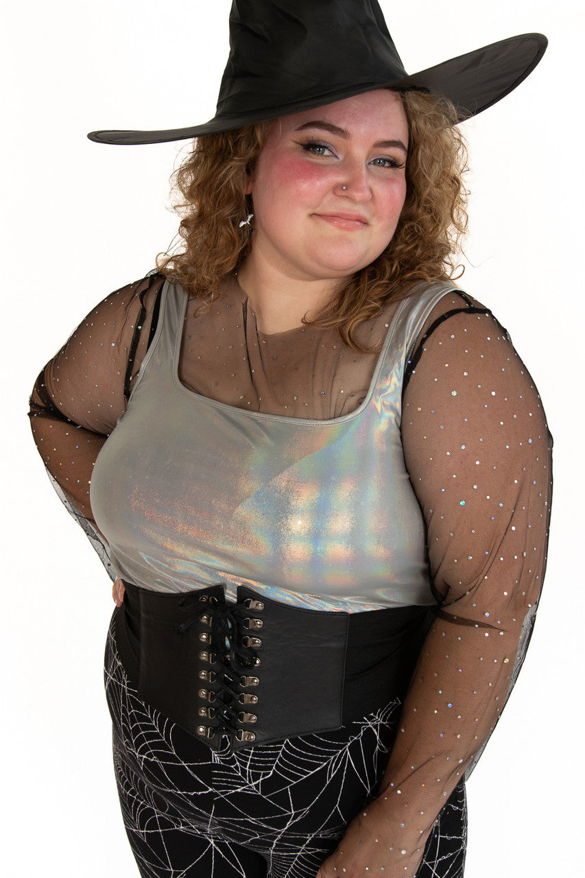 Extended Sizes Mesh Holo Dot Long Sleeve