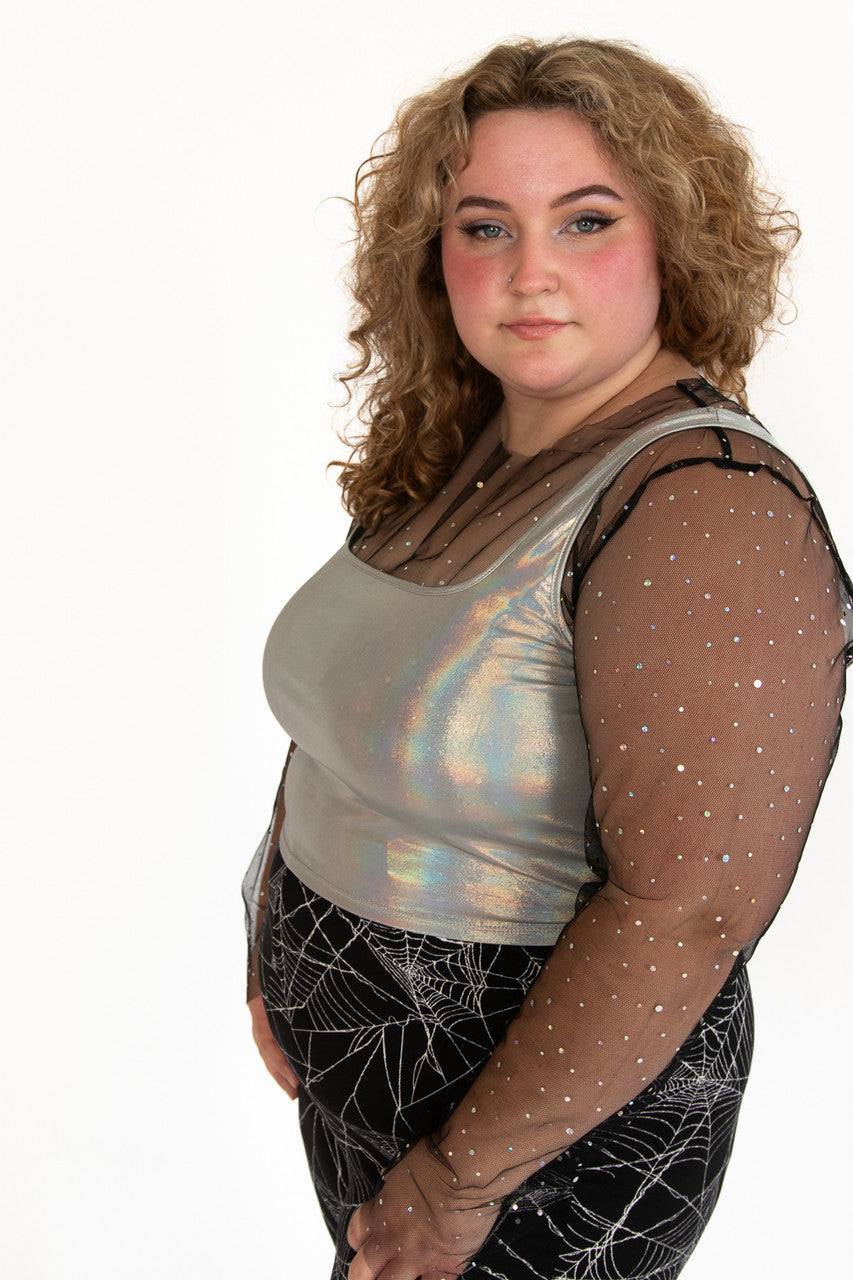 Extended Sizes Mesh Holo Dot Long Sleeve
