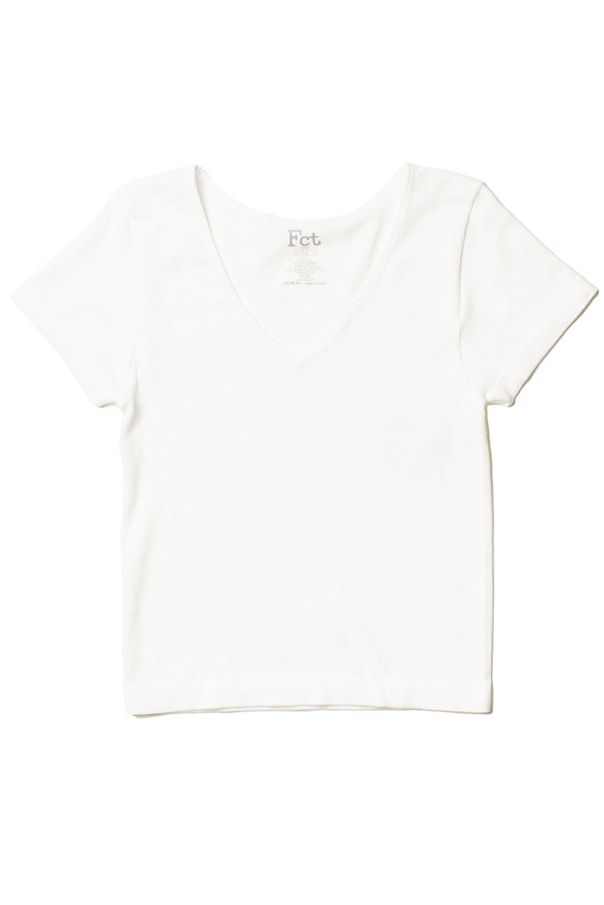 White Seamless V Neck Tee