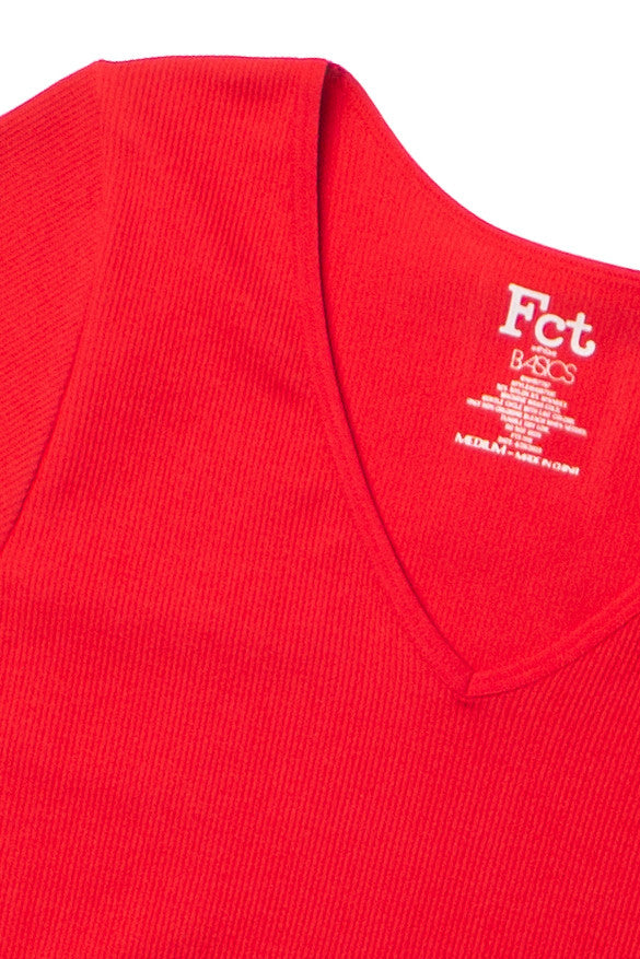 Red Seamless V Neck Tee