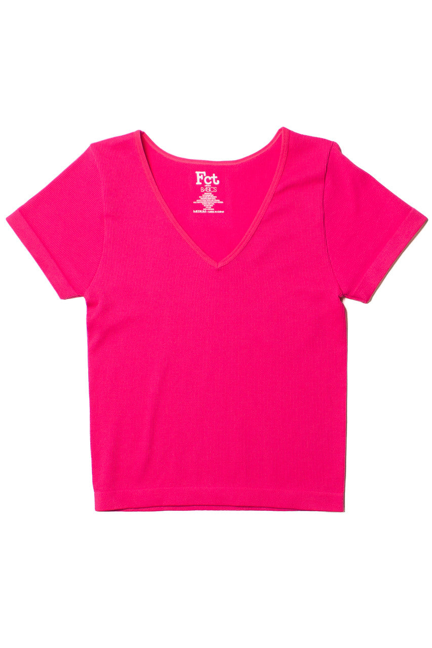 Hot Pink Seamless V Neck Tee