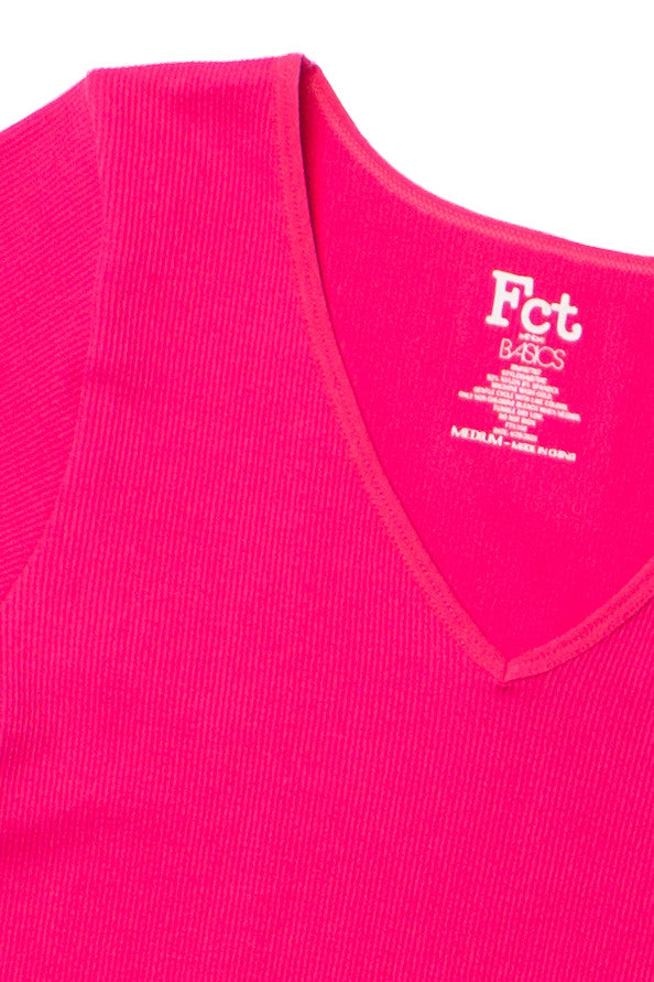 Hot Pink Seamless V Neck Tee