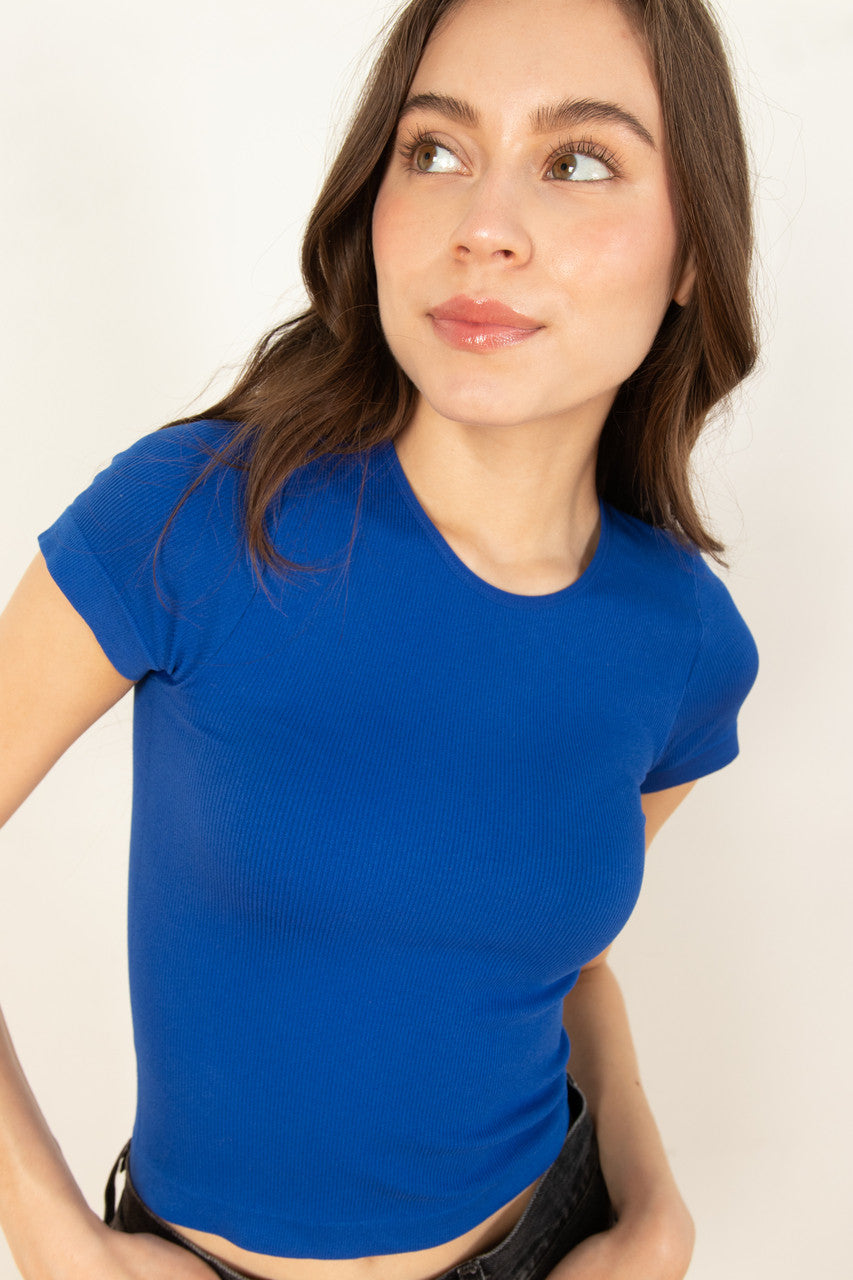 Blue Seamless Crew Neck Shirt