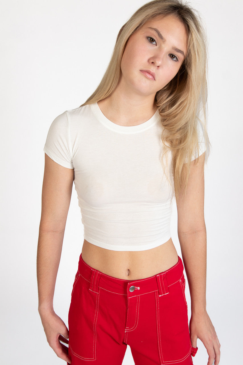 White Short Sleeve Crop Tee