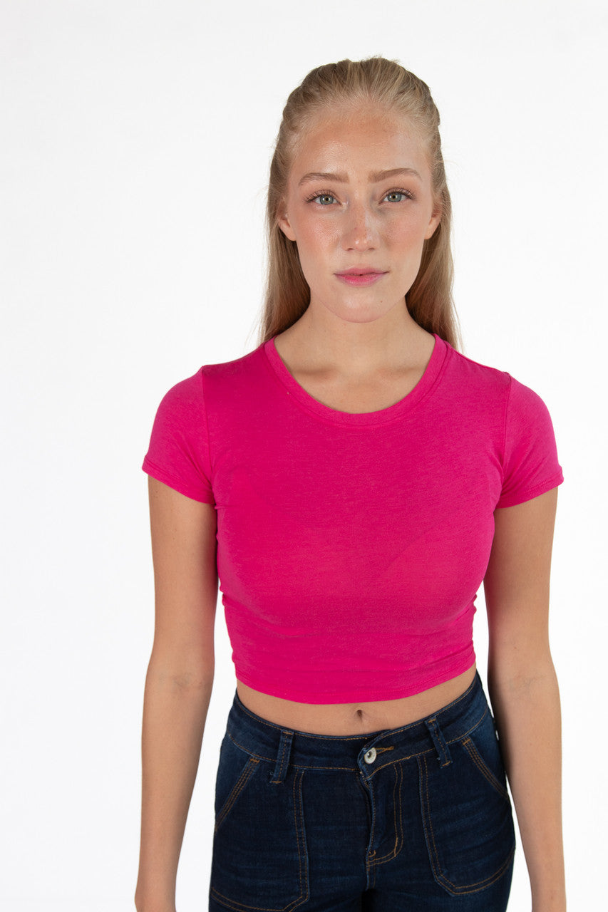 Hot Pink Short Sleeve Crop Tee