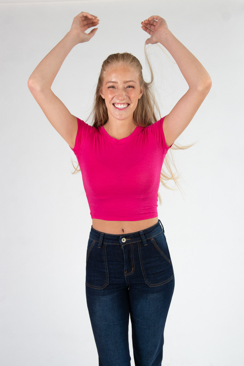 Hot Pink Short Sleeve Crop Tee