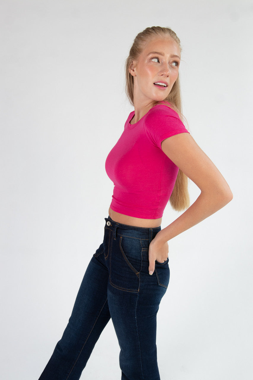 Hot Pink Short Sleeve Crop Tee