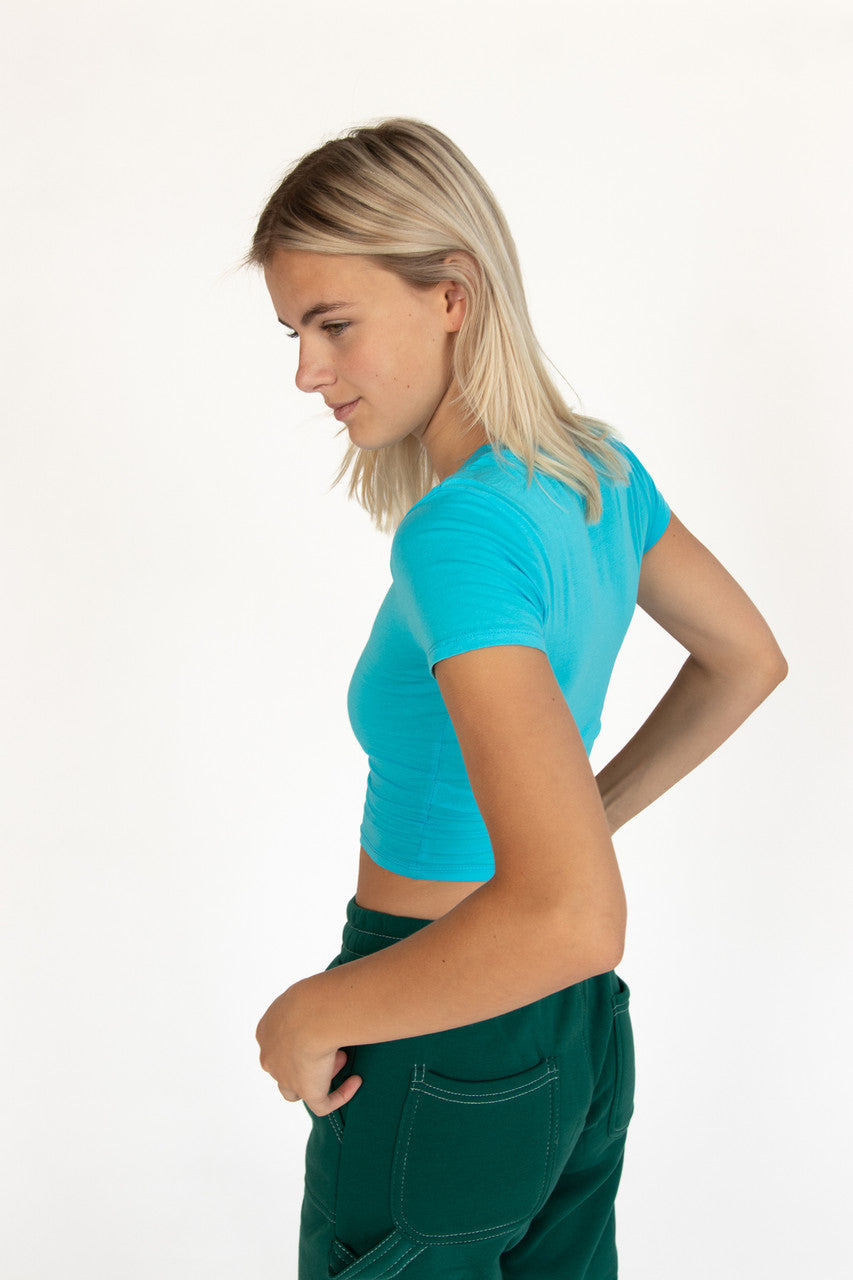 Sky Blue Short Sleeve Crop Tee