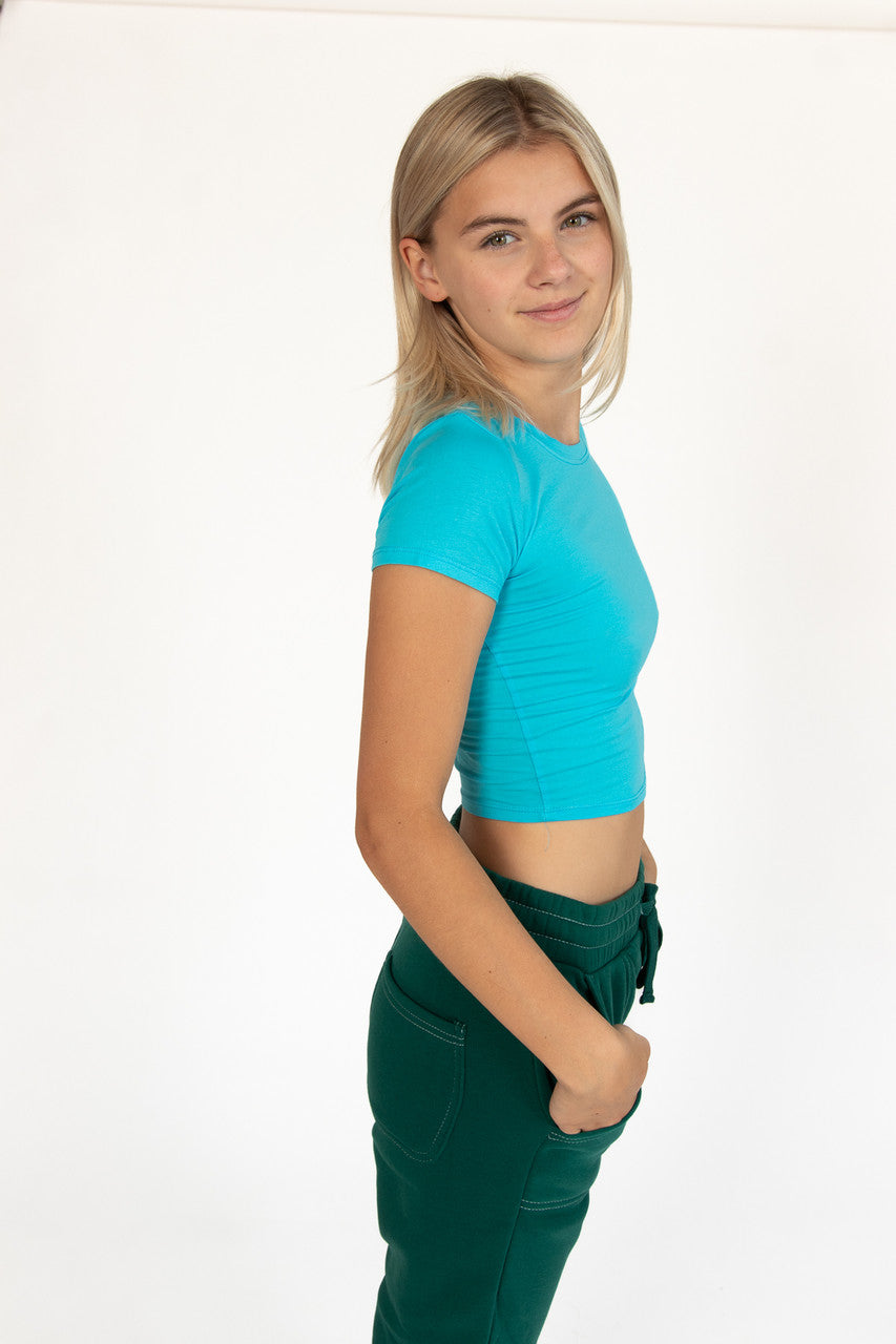 Sky Blue Short Sleeve Crop Tee