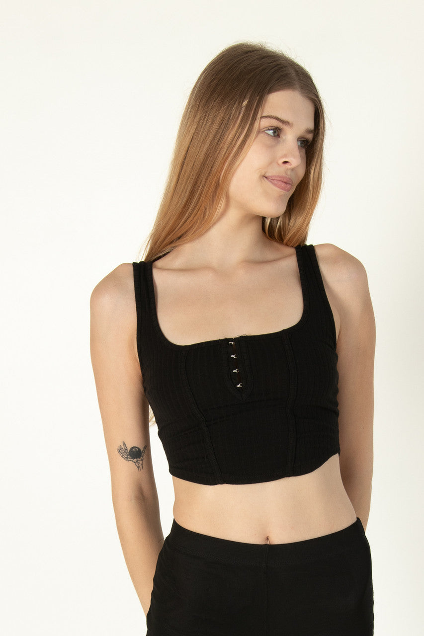 Black Hook and Eye Ribbed Cami