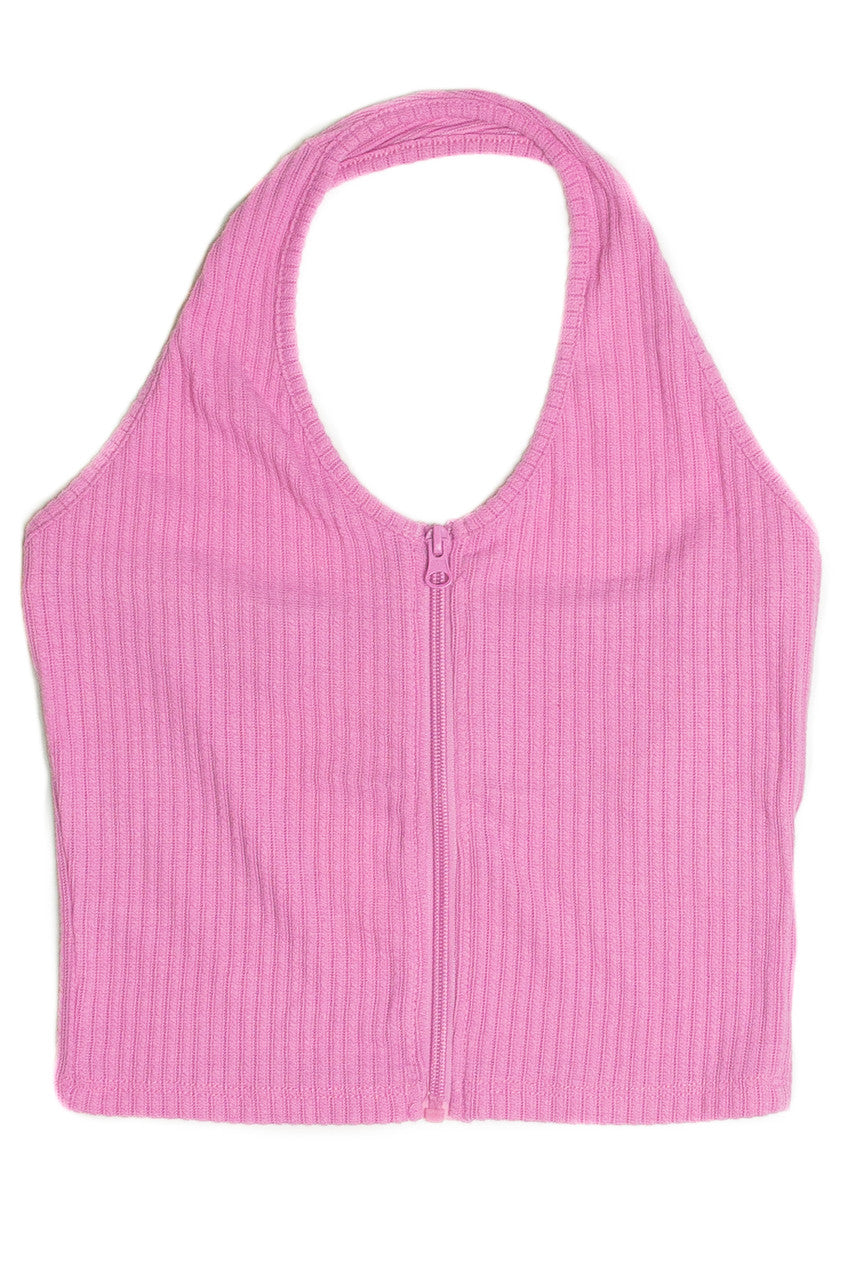 Pink Rouge Zip Up Bubble Rib Halter