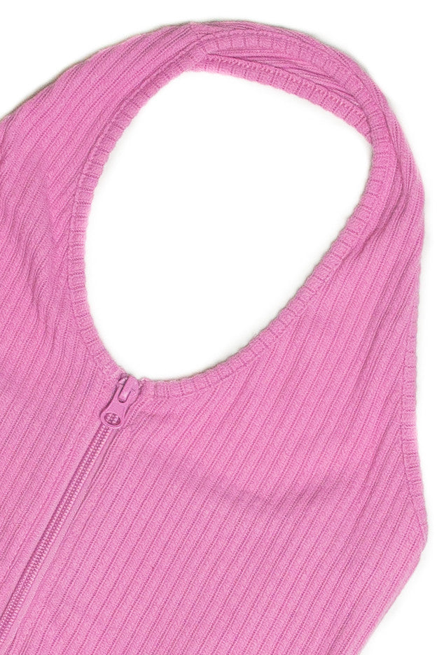 Pink Rouge Zip Up Bubble Rib Halter