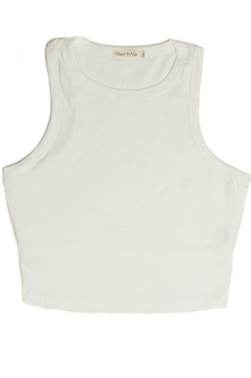 White Ribbed Crop Tank
