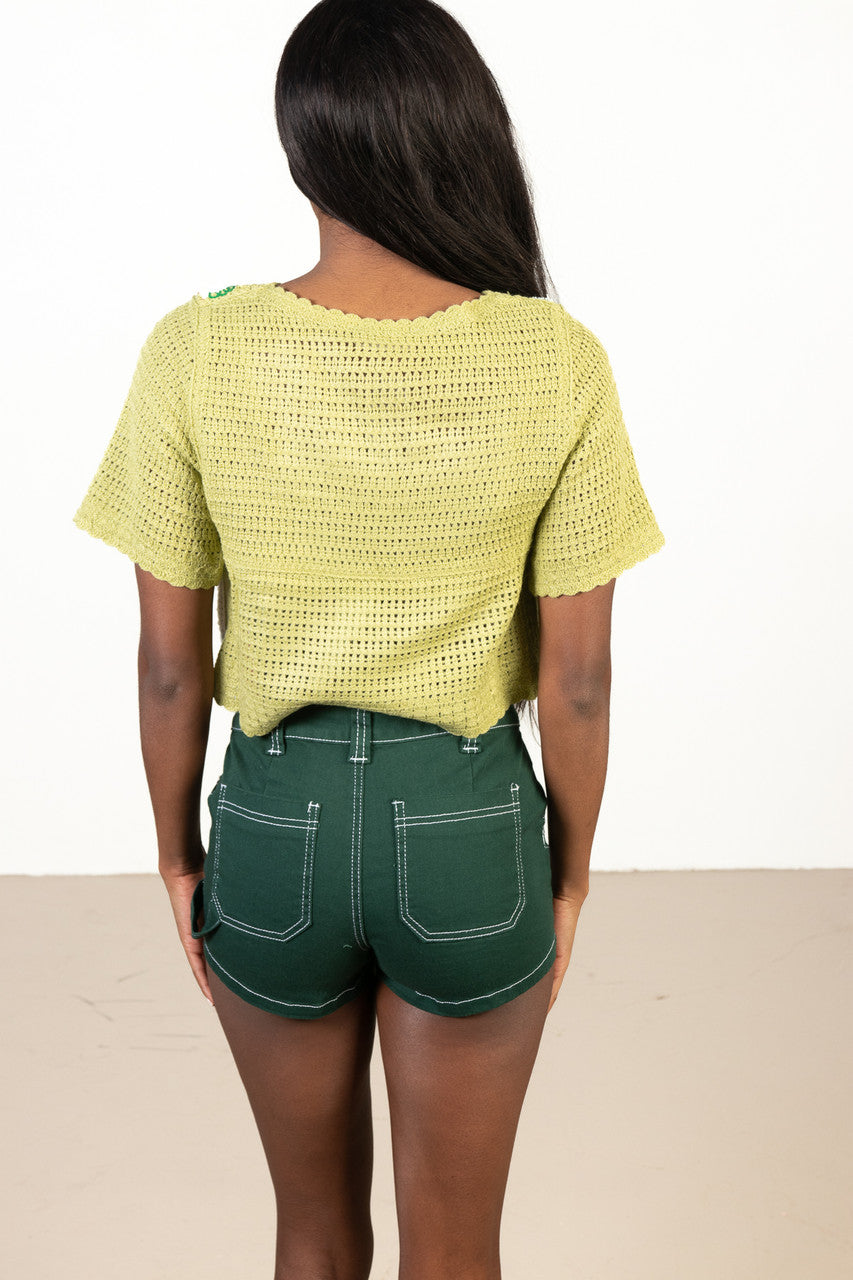 Green Floral Crochet Cardigan