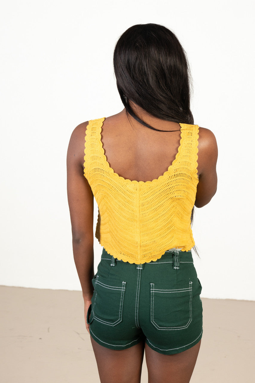 Yellow Daisy Embroidered Crochet Tank