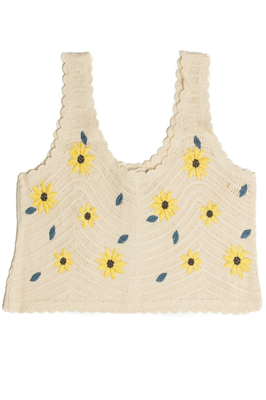 Sunflower Embroidered Crochet Tank