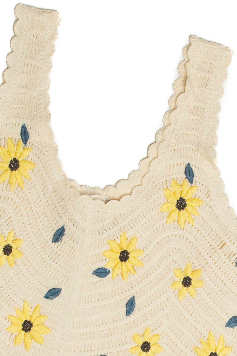 Sunflower Embroidered Crochet Tank