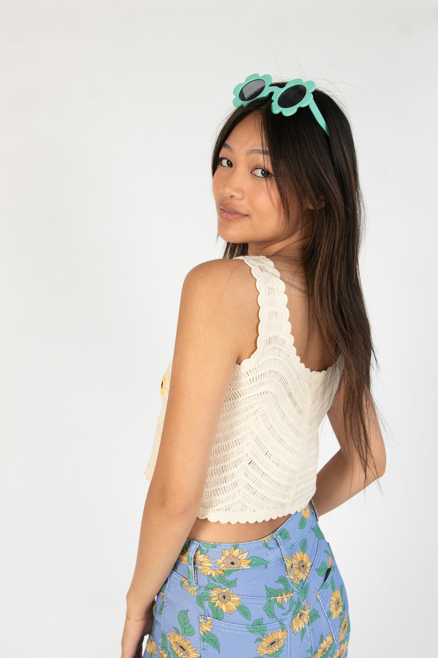 Sunflower Embroidered Crochet Tank