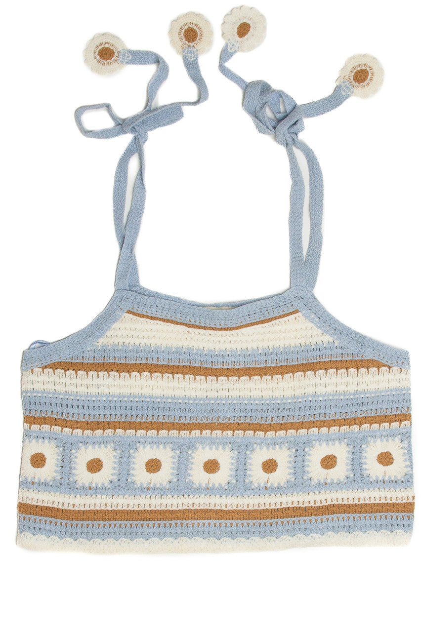 Sky Floral Tie Strap Crochet Tank
