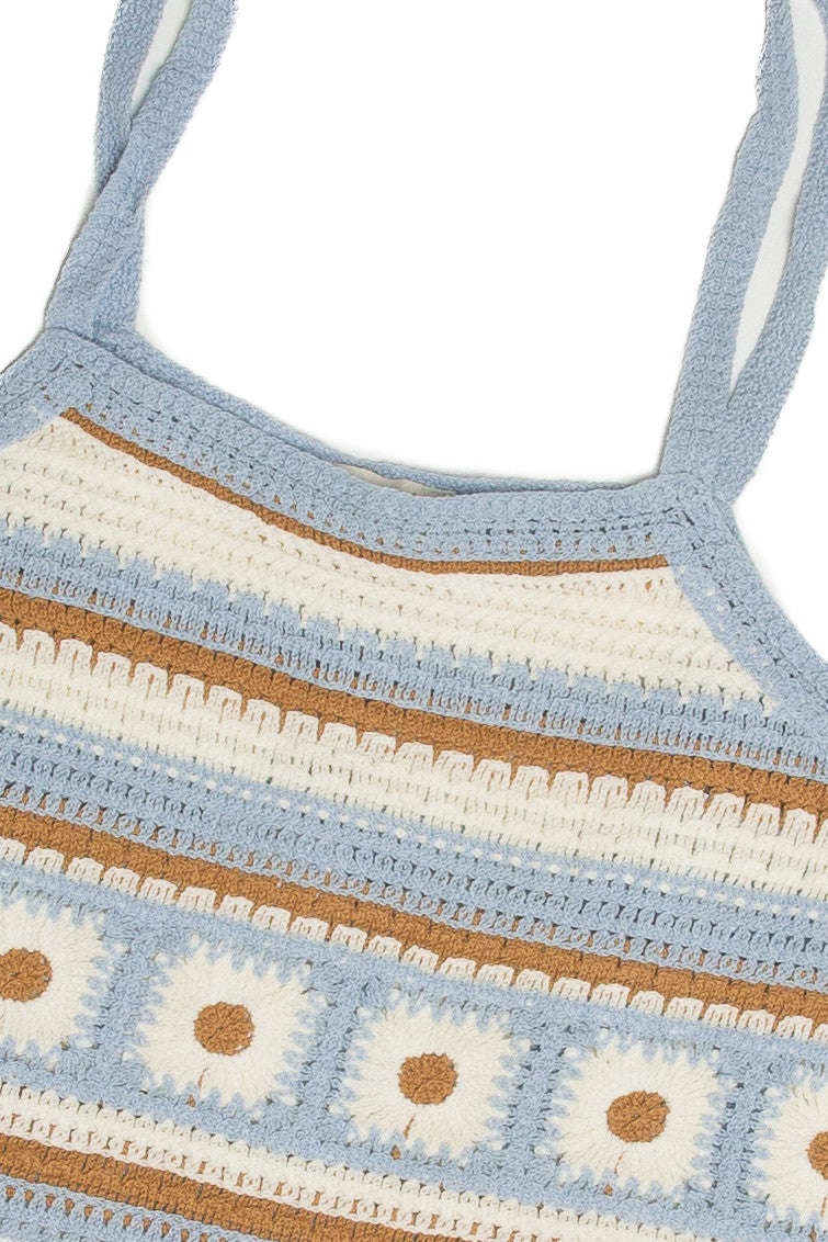 Sky Floral Tie Strap Crochet Tank