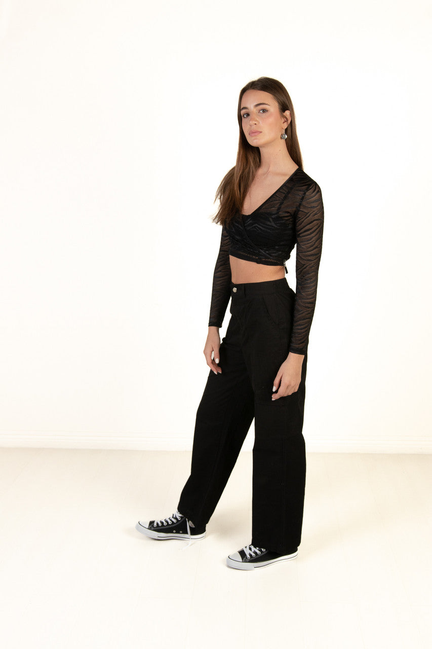 Mesh Zebra Tie Waist Top