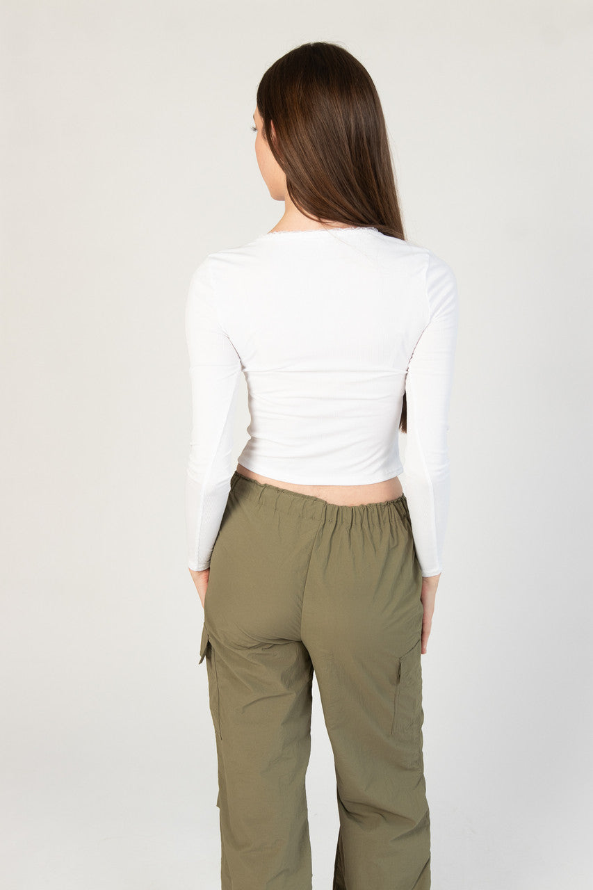 Lace Trim V-Neck Longsleeve