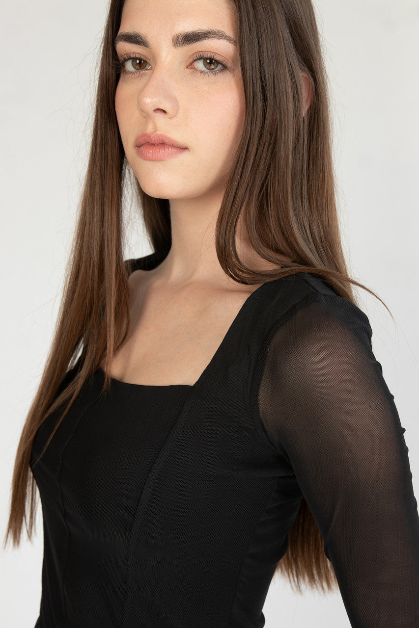 Soft Seam Long Sleeve Mesh Top