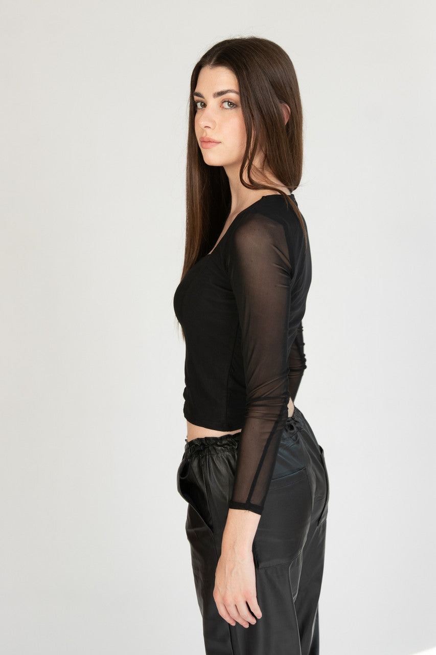 Soft Seam Long Sleeve Mesh Top