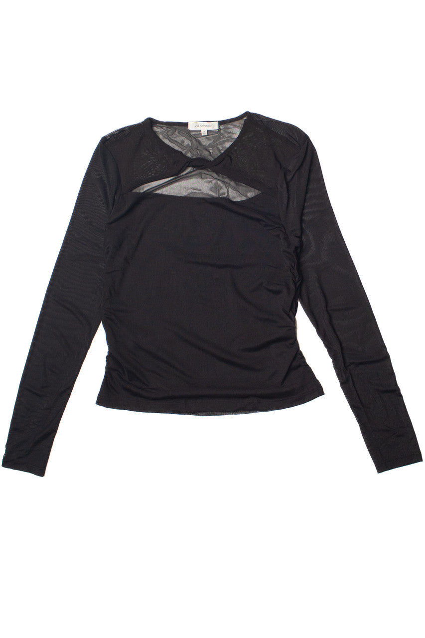Long Sleeve Twist Front Mesh Top
