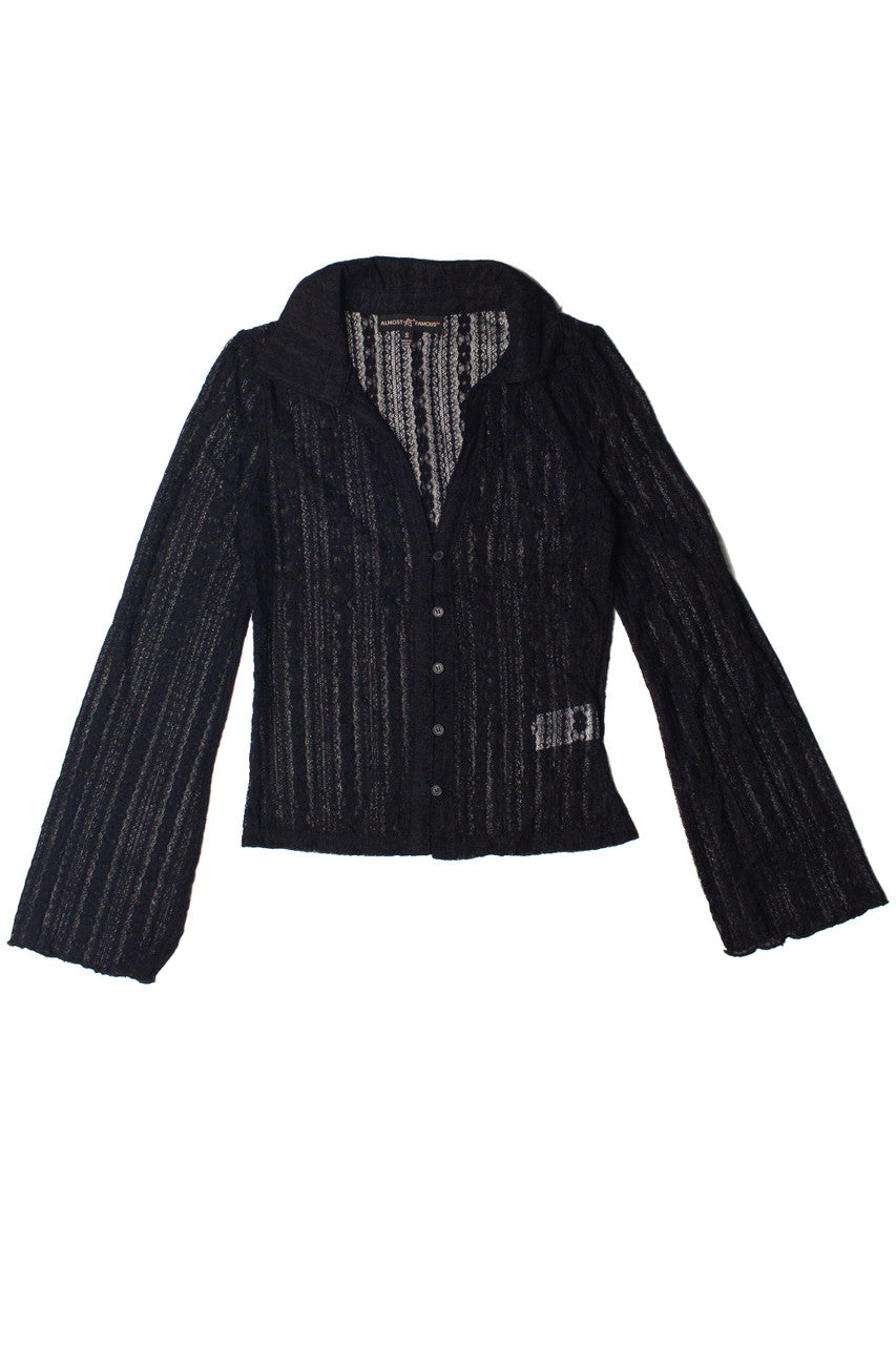 Black Long Sleeve Lace Button Up Shirt