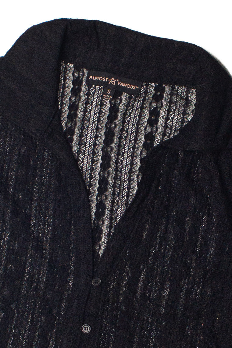 Black Long Sleeve Lace Button Up Shirt