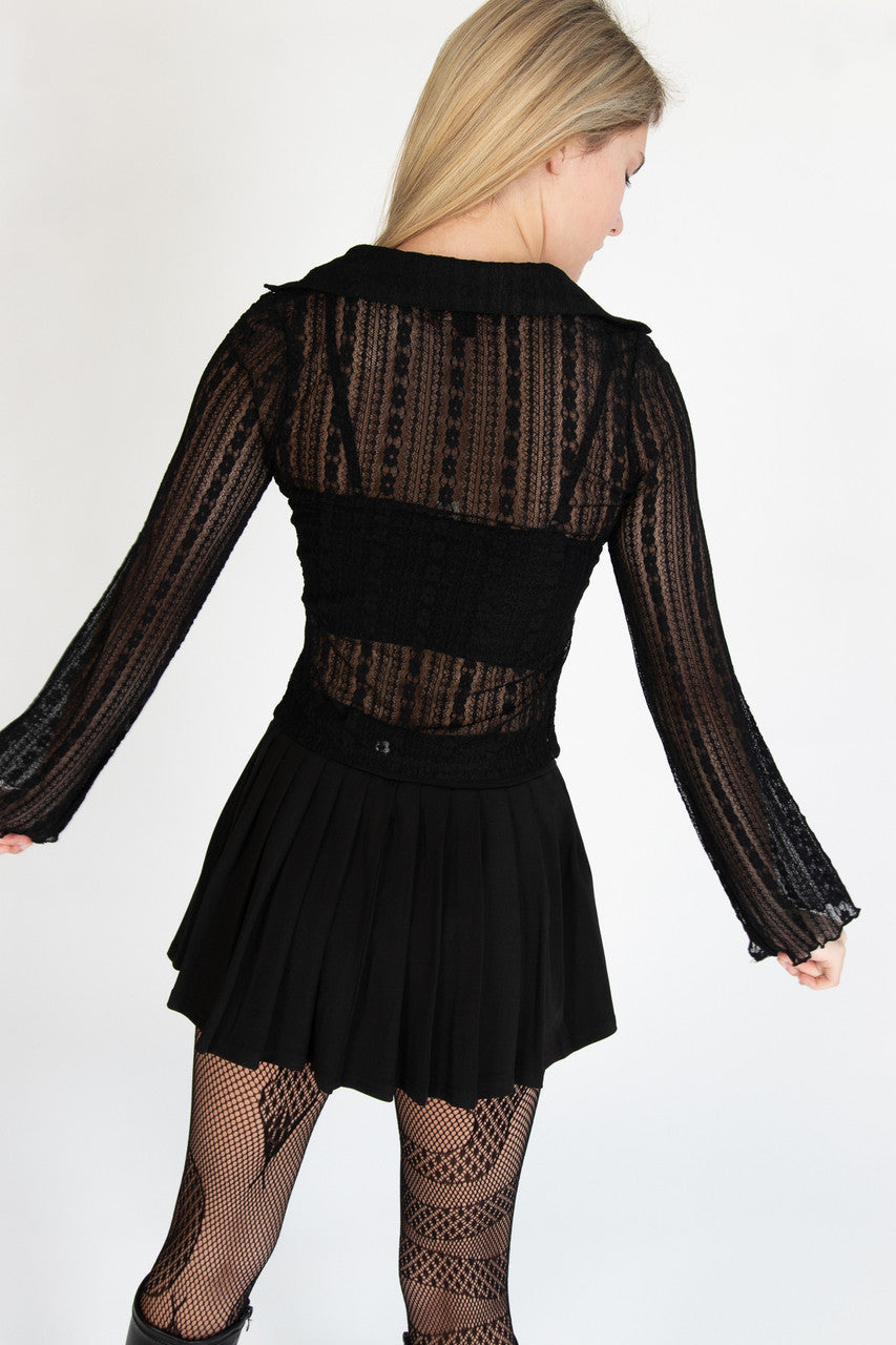 Black Long Sleeve Lace Button Up Shirt