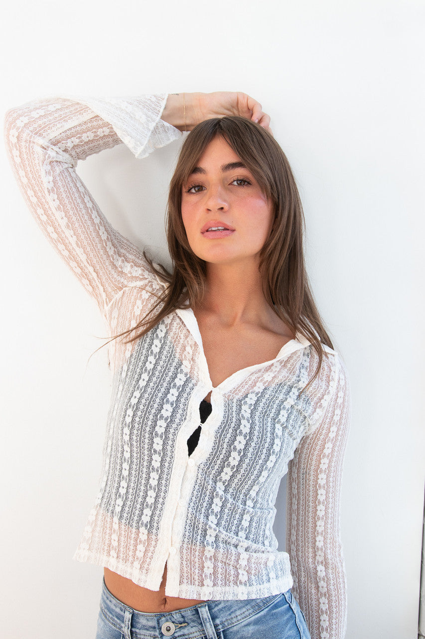 Long Sleeve Lace Button Up Shirt