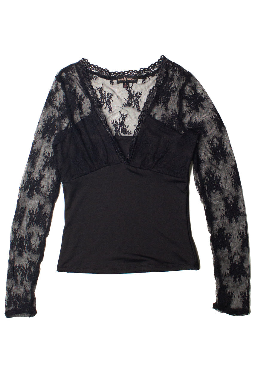 Long Sleeve Lace V Neck Top