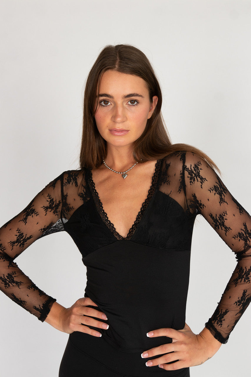 Long Sleeve Lace V Neck Top