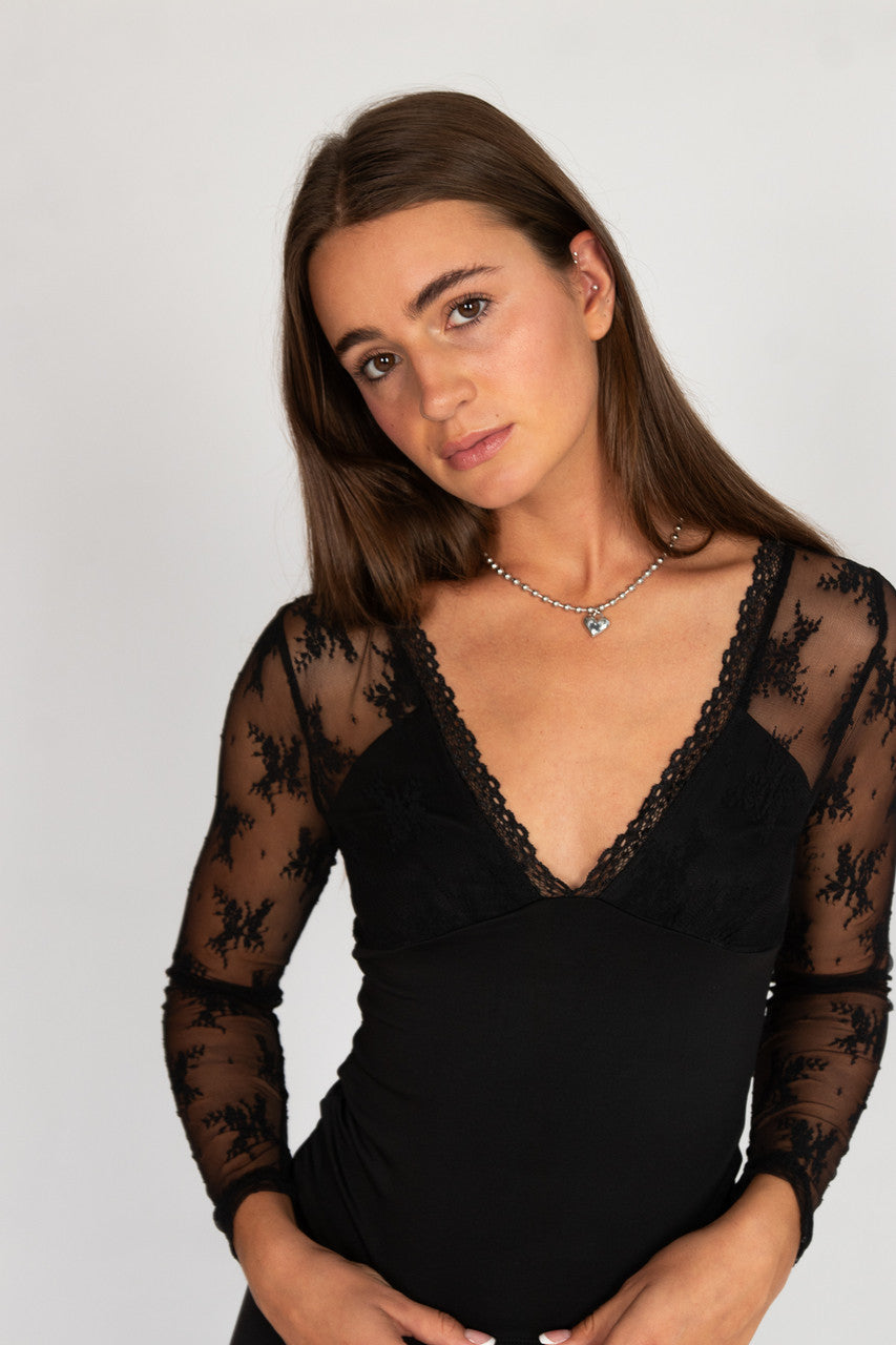 Long Sleeve Lace V Neck Top