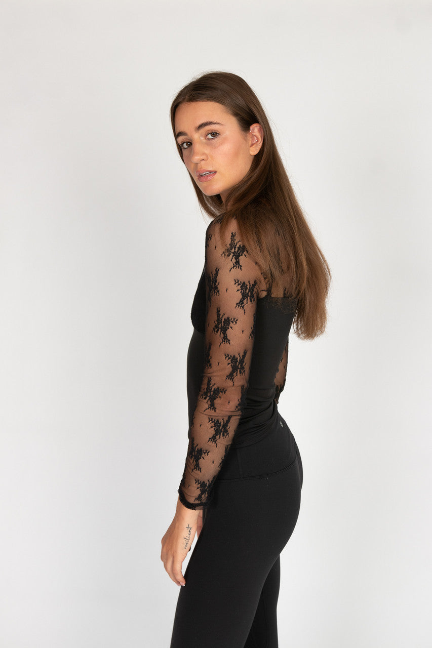 Long Sleeve Lace V Neck Top