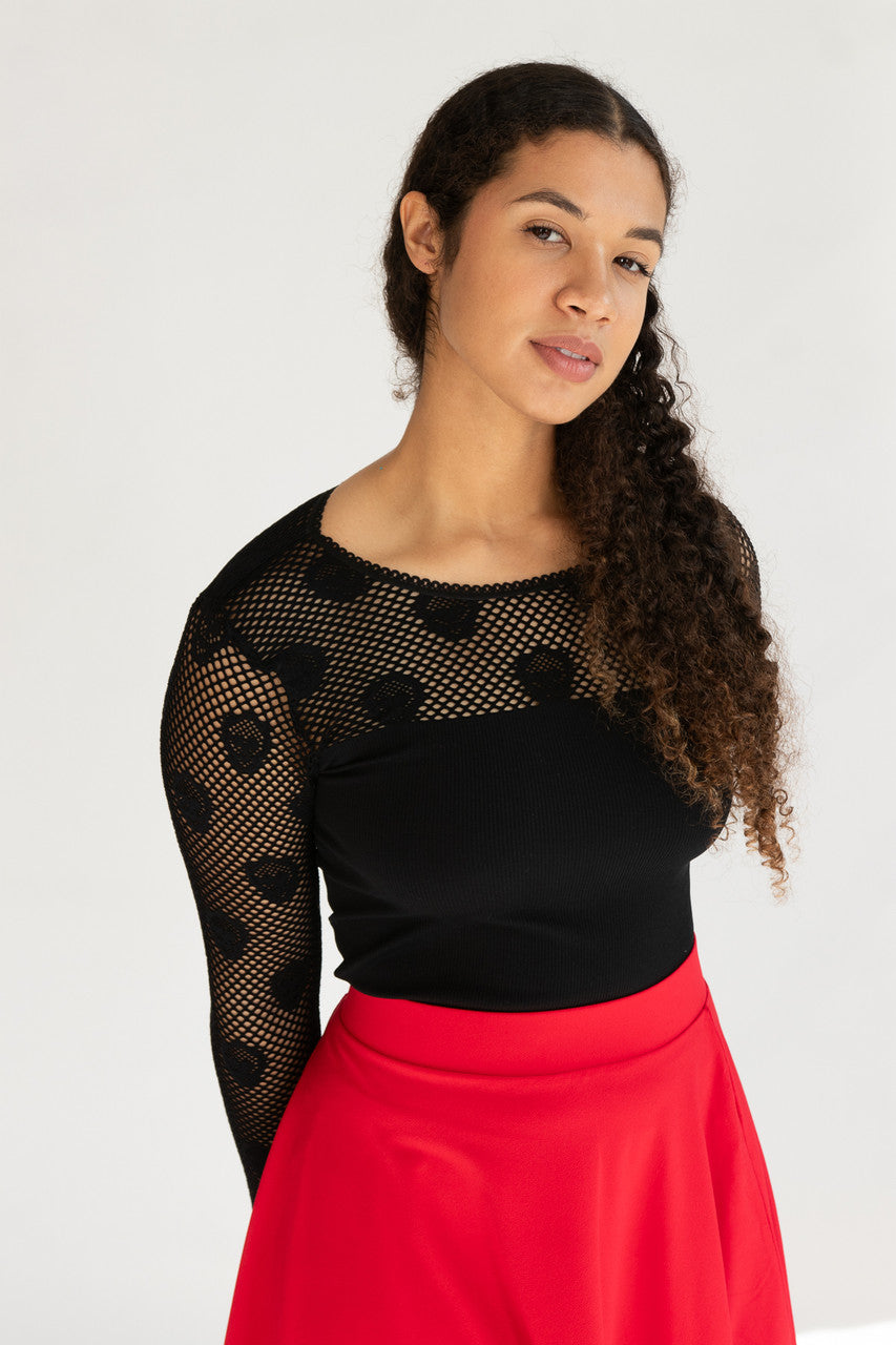 Black Skull Long Sleeve Fishnet Top