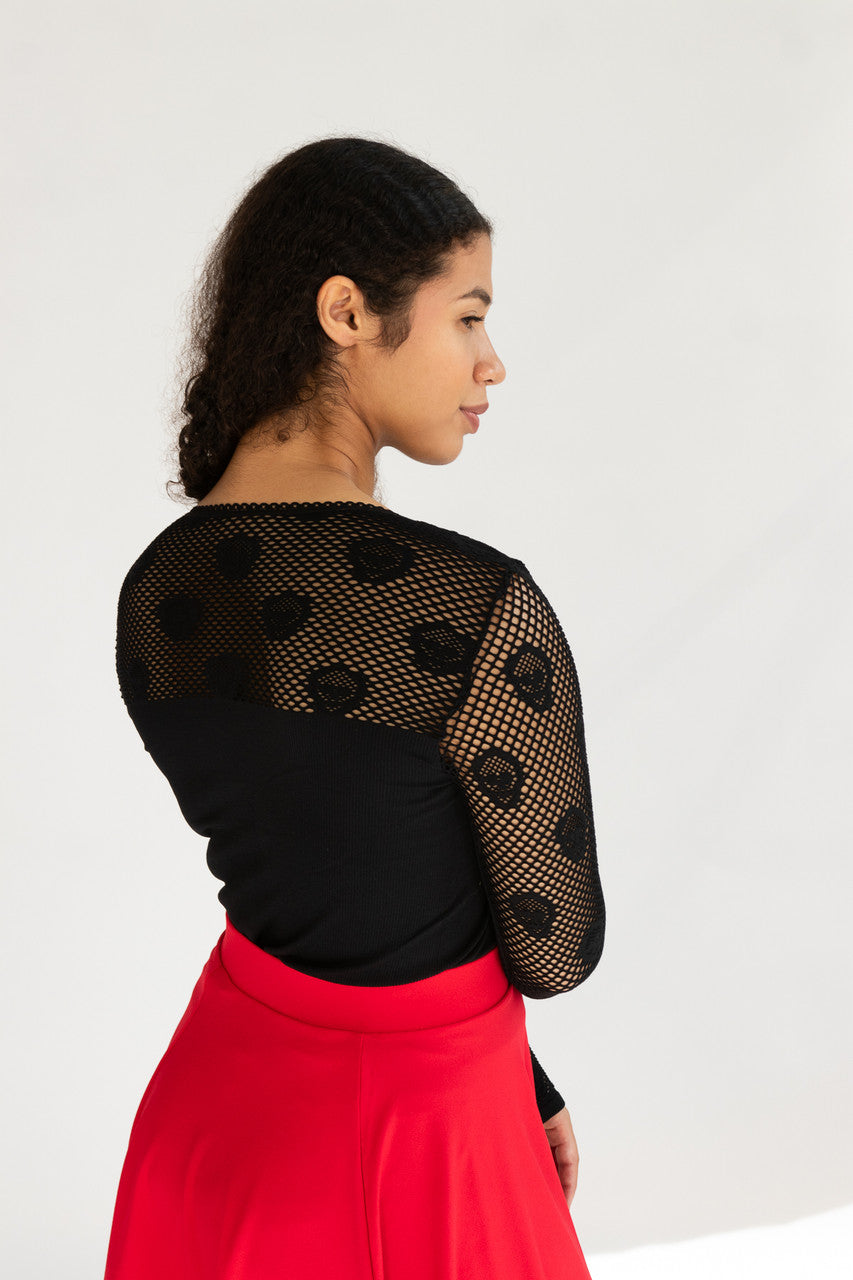 Black Skull Long Sleeve Fishnet Top