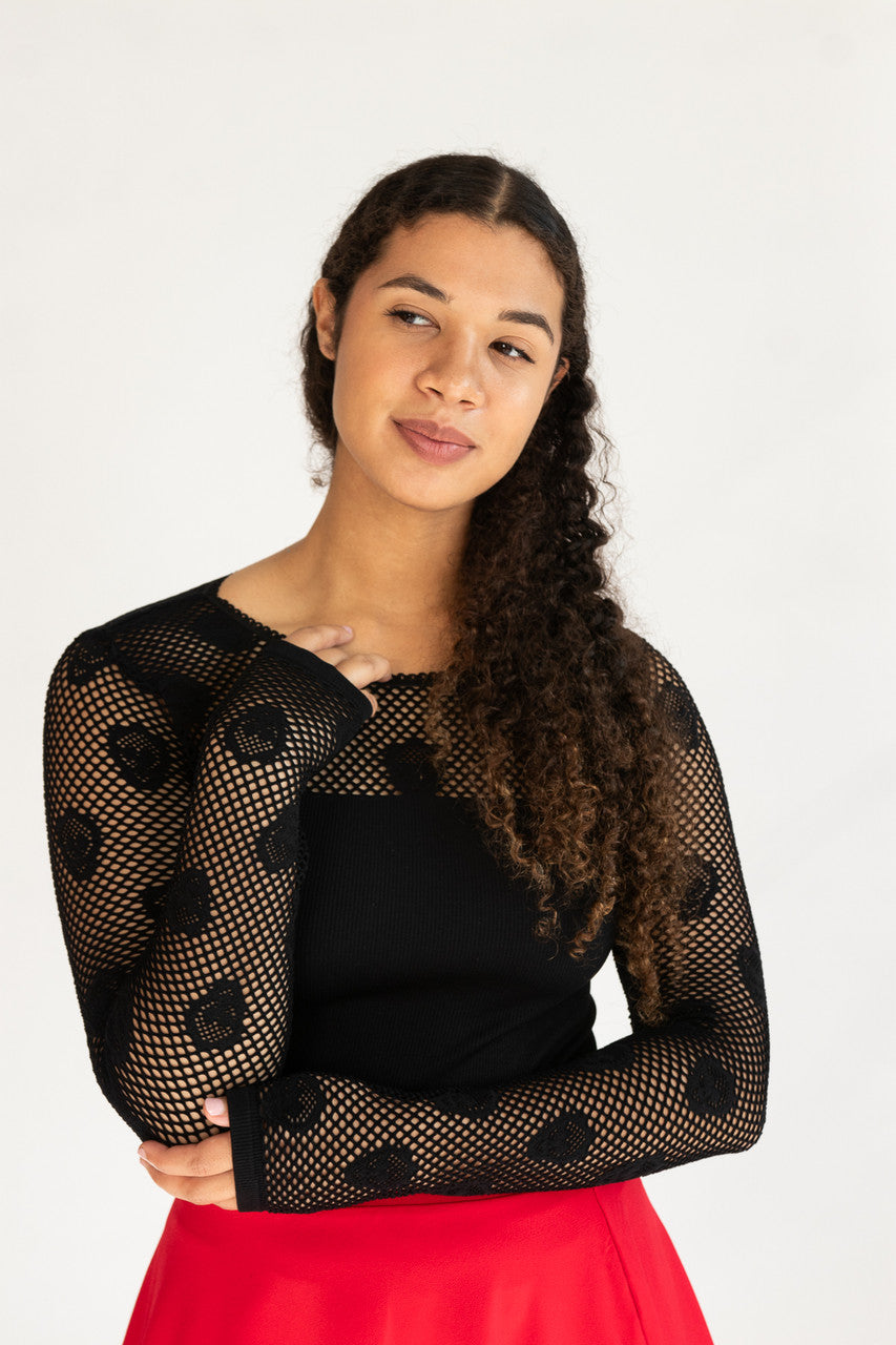 Black Skull Long Sleeve Fishnet Top