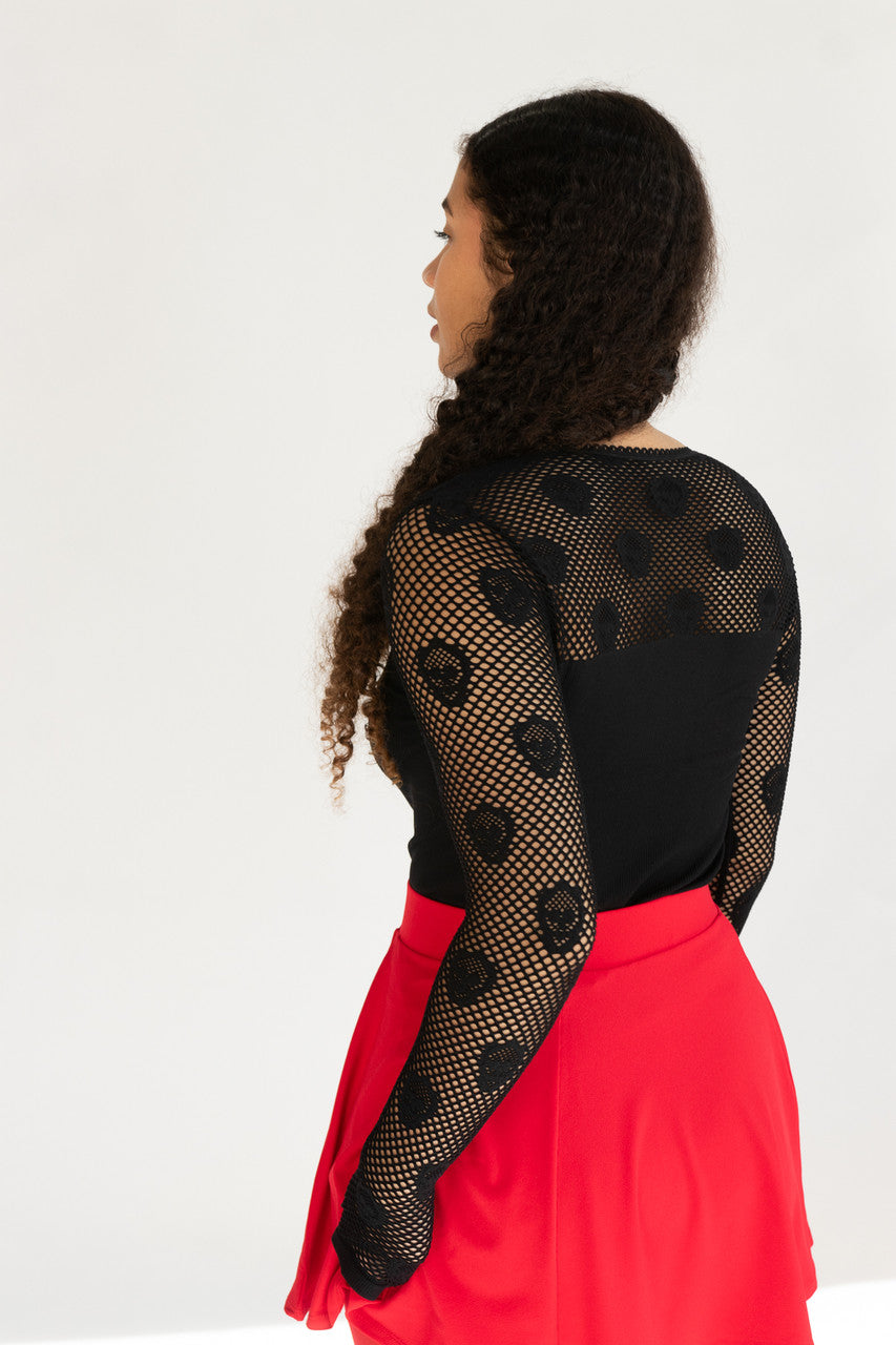 Black Skull Long Sleeve Fishnet Top