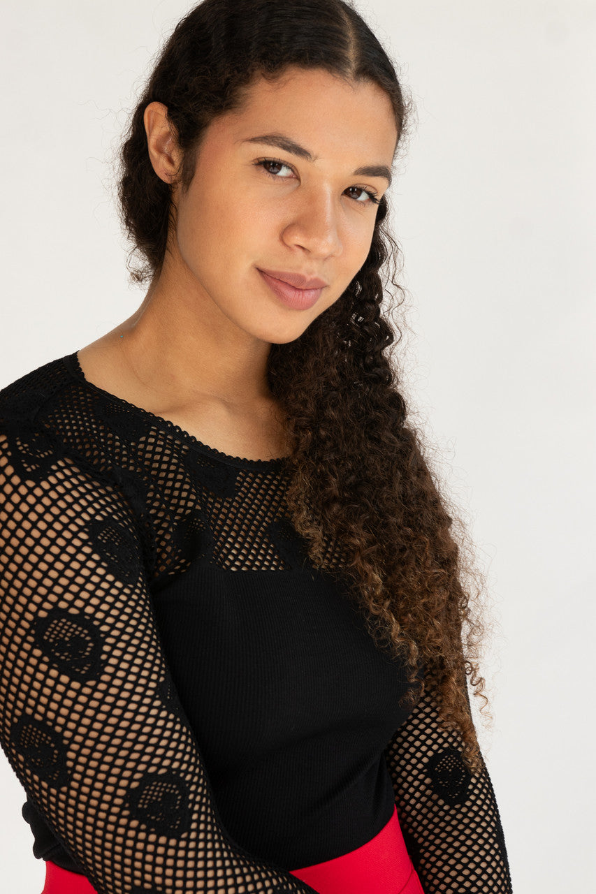 Black Skull Long Sleeve Fishnet Top