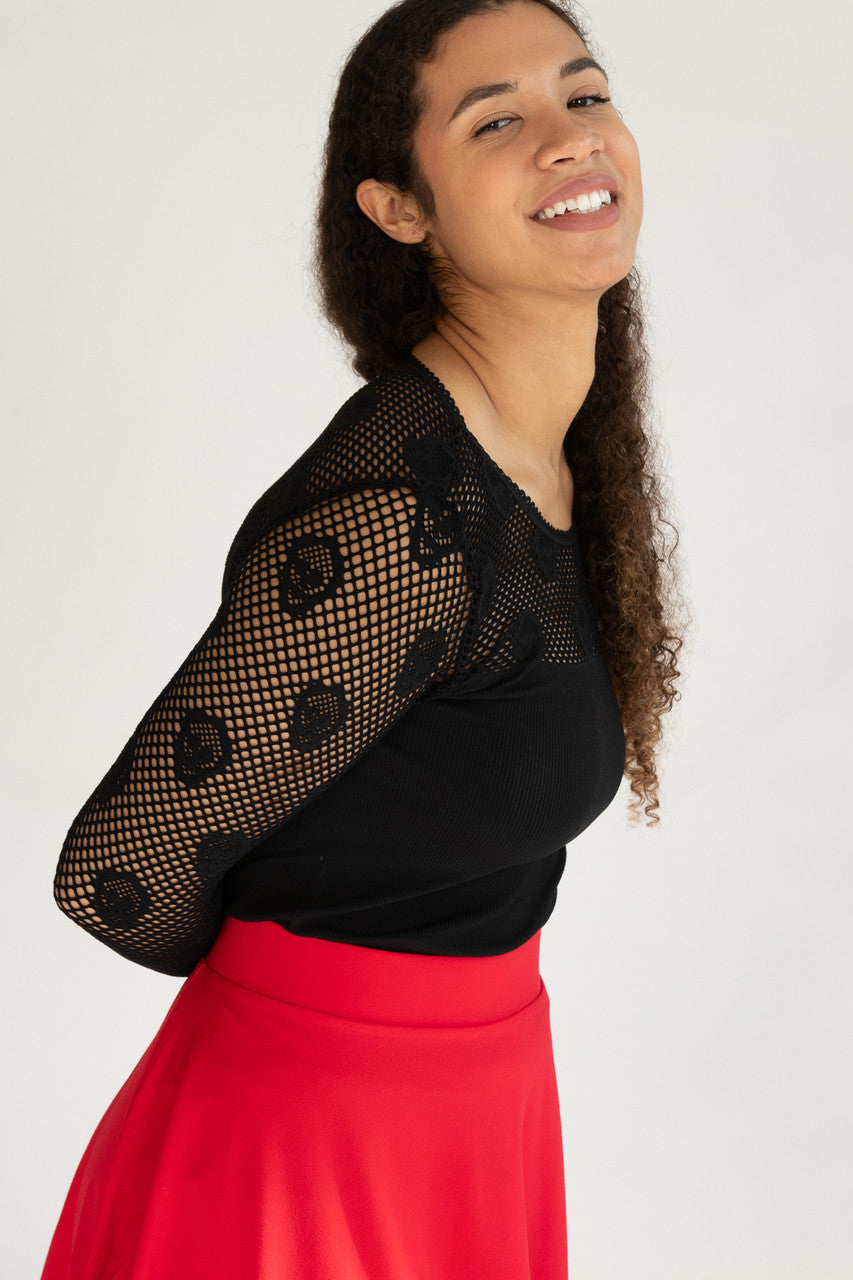 Black Skull Long Sleeve Fishnet Top