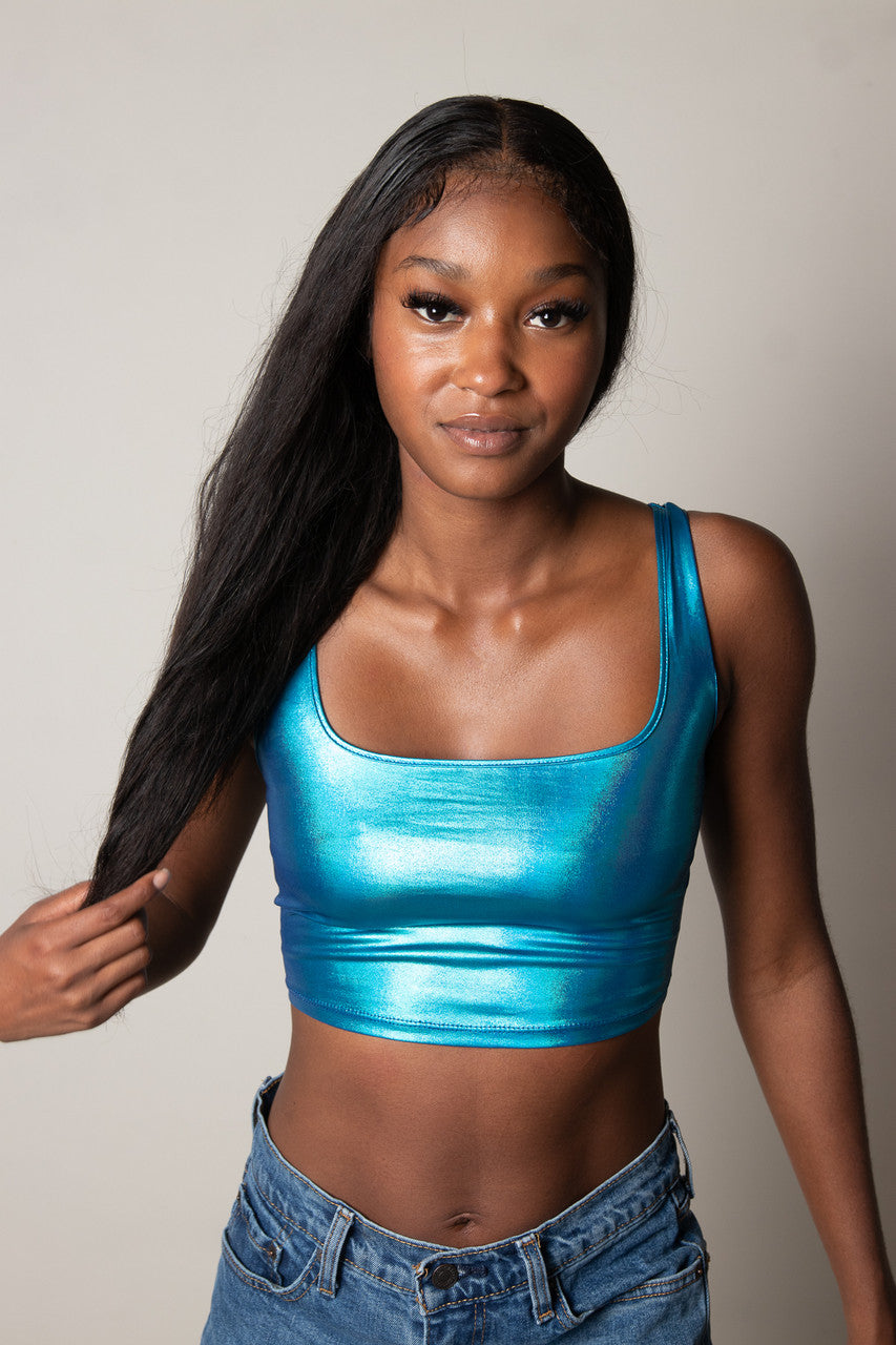 Teal Shiny Crop Tank