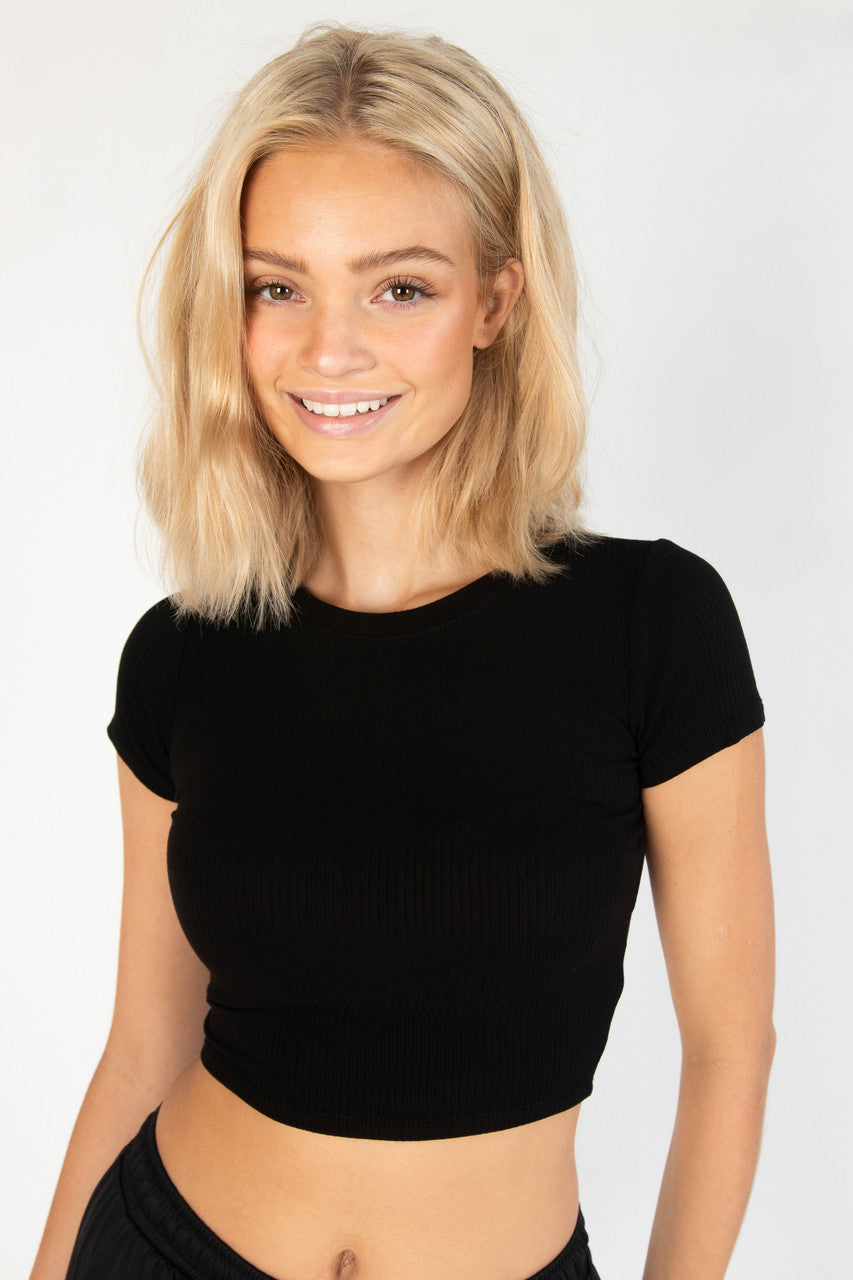 Black Ribbed Crop Shirt