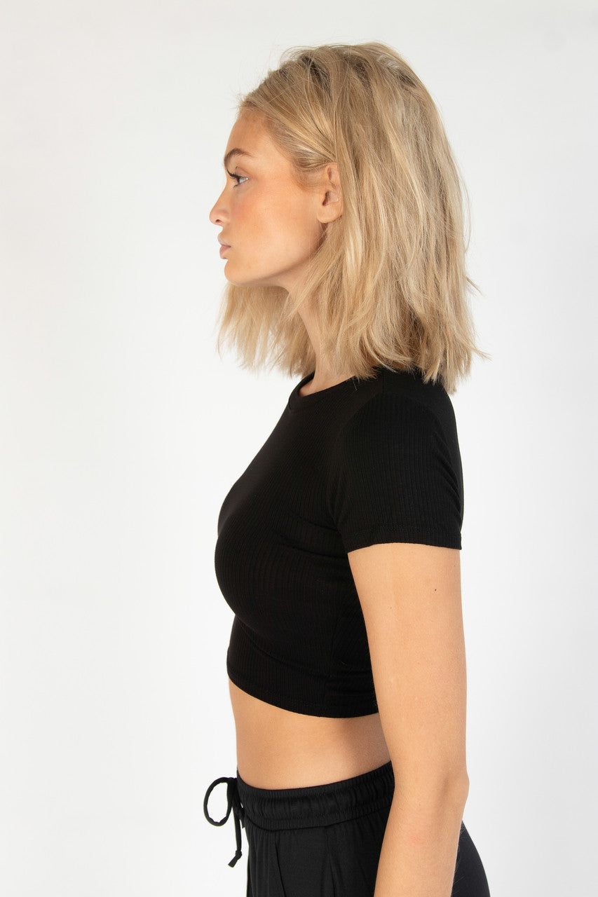 Black Ribbed Crop Shirt