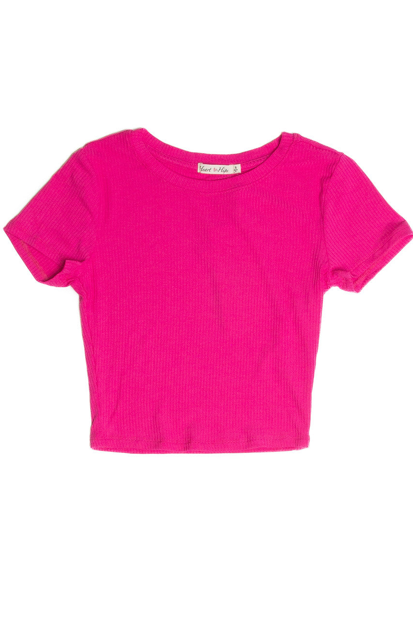 Fuchsia Ribbed Crop Shirt