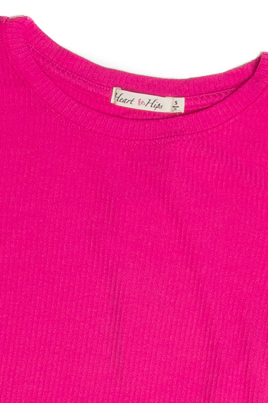 Fuchsia Ribbed Crop Shirt