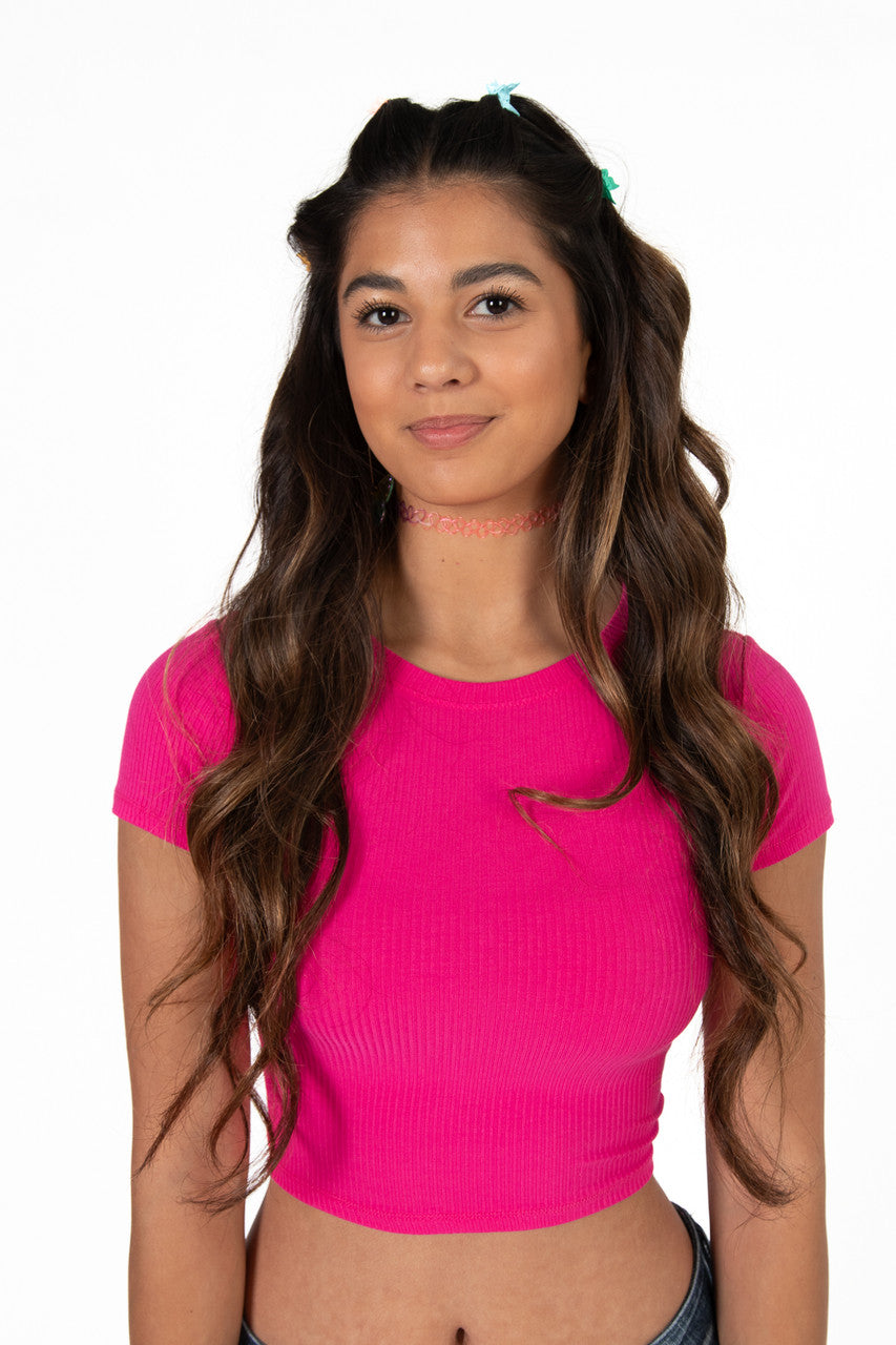 Fuchsia Ribbed Crop Shirt