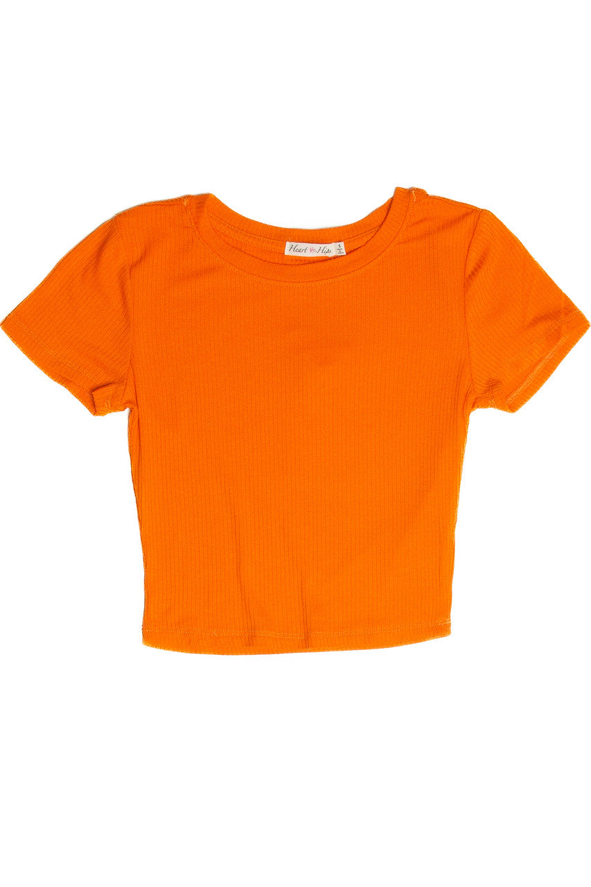 Orange Ribbed Crop Shirt